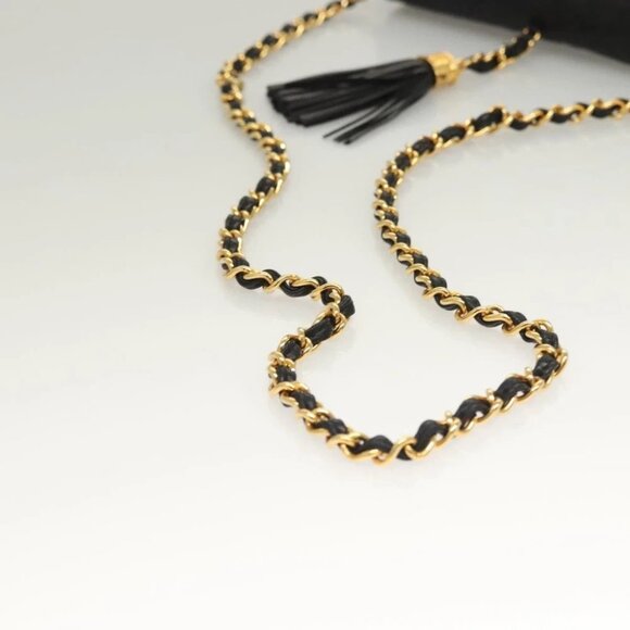 CHANEL Matelasse Chain Shoulder Bag Lamb Skin Black Gold CC Auth BA3125 - Picture 8 of 14